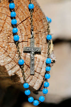 Rosary. Jesus on the cross. France.の写真素材