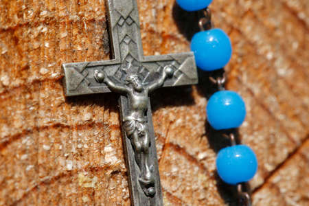 Rosary. Jesus on the cross. France.の写真素材