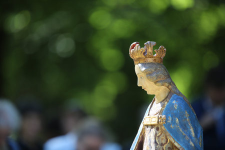Sanctuary of La Benite Fontaine. Virgin Mary statue. La Roche-sur-Foron. France.