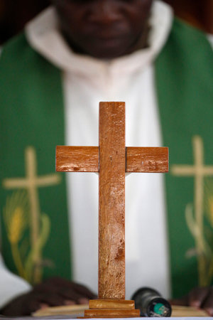 Koeroma catholic parish. African priest. Catholic church. Togo.