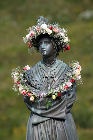 Shrine of Our Lady of La Salette. Our Lady of La Salette statue. France.のeditorial素材