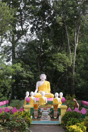Hong Hien Tu temple. After his enlightenment, Buddha Shakyamuni gave his first sermon to the five Kondana brothers, at deer park in Benares. Buddhist religion. France.のeditorial素材