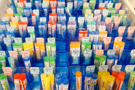 Drugstore. Homeopathic medicine. Health. France.の写真素材