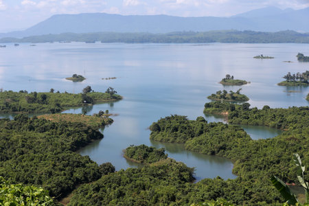 Vientiane Province. Landscape. Lake and islands. Laos.