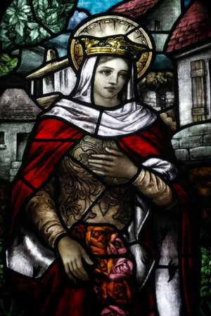 Saint Joseph Cathedral (Nha Tho Lon). Stained glass window. St Elizabeth. Ha Noi. Vietnam.のeditorial素材