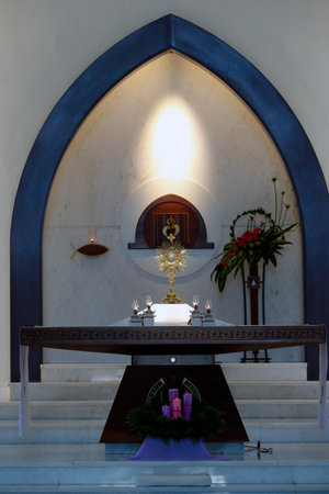 Dominican community of Bien Hoa. Main altar. Eucharist adoration. Vietnam.