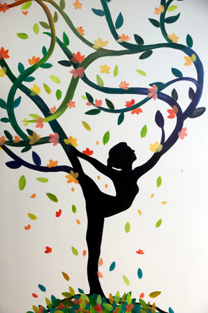 Yoga painting on a wall. Ho Chi Minh City. Vietnam.のeditorial素材