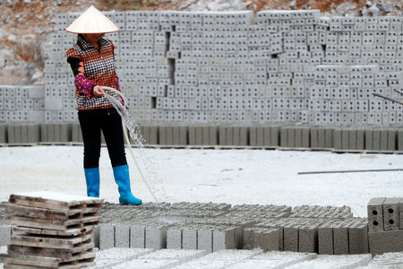 Concrete blocks factory. Bac Sound. Vietnam.