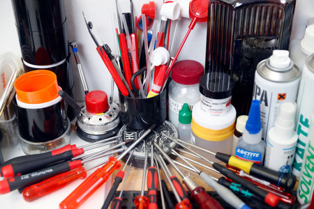 Various work tools. Geneva. Switzerland.のeditorial素材
