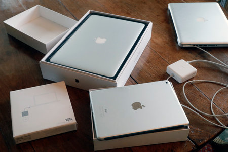 New Ipad tablet and new Mac Book Air. Geneva. Switzerland.のeditorial素材