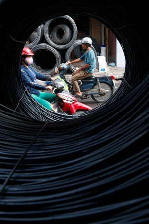 Steel rebar for concrete reinforcing construction building industry. Cai Be. Vietnam.のeditorial素材
