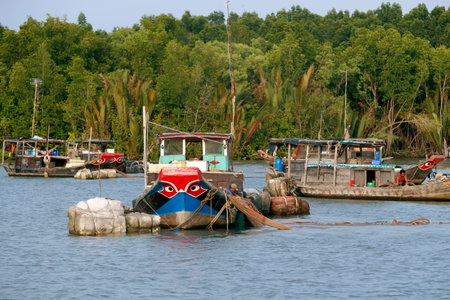 Saigon River, fishing boats. Vung Tau. Vietnam.のeditorial素材