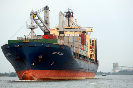 Container ship at Saigon river. Vietnam.のeditorial素材
