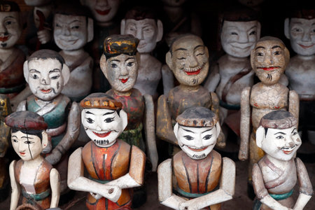 Water puppets lined up for sale, Temple of Literature. Ha Noi. Vietnam.のeditorial素材