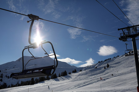 French Alps. Massive Mont Blanc. Ski slope and chair lifts. Saint Gervais. France.のeditorial素材