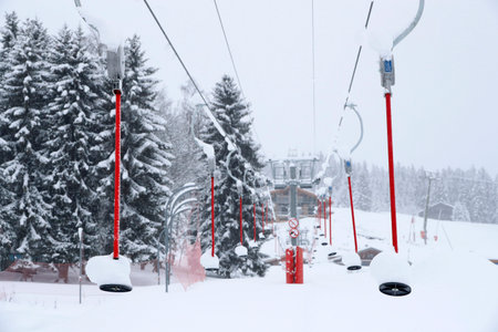 French Alps. Massive Mont Blanc. Ski-lift. Saint Gervais. France.のeditorial素材