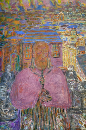 Our Lady Full of Grace of the Plateau d'Assy church. St Francis de Sales, painting by Pierre Bonnard (1867-1947). Plateau d'Assy. France.のeditorial素材