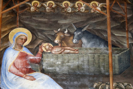 The Padua Baptistery. Ceilling frescoes 14th century by Giusto de Menabuoi. The nativity of Christ. Padua. Italy.のeditorial素材
