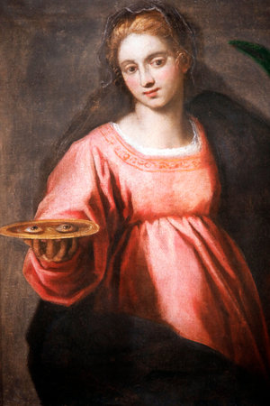 San Geremia catholic church. Saint Lucy, virgin and martyr. The protector of eye diseases. Venice. Italy.のeditorial素材