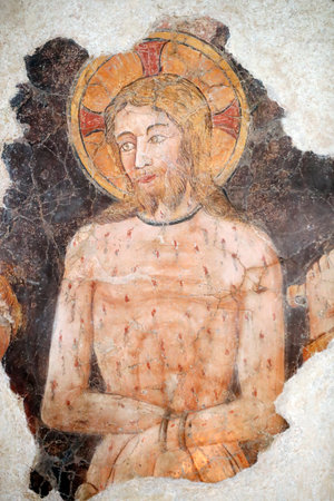 Church of the Eremitani. The derision of Christ. Wall painting. Padua. Italy.のeditorial素材