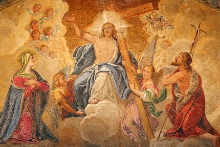 Basilica San Marco. Jesus: The Last Judgment Byzantine mosaic. Mosaic. Venice. Italy.のeditorial素材