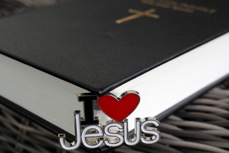 I Love Jesus pin with the Holy Bible.の写真素材