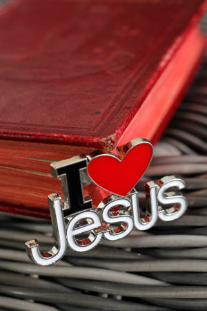 I Love Jesus pin with the Holy Bible.の写真素材