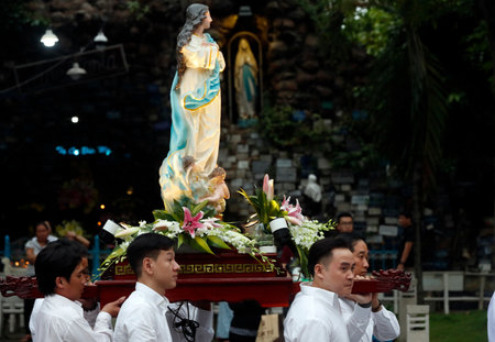 St Philip church ( Huyen Sy Church ). The feast of the Assumption of the Virgin Mary. Procession. Ho Chi Minh City. Vietnam.のeditorial素材