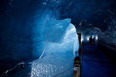 French Alps. Mont Blanc massif. Mer de Glace Glacier Ice Cave, Chamonix. France.のeditorial素材