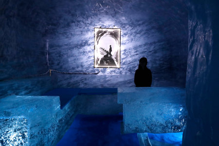 French Alps. Mont Blanc massif. Mer de Glace Glacier Ice Cave, Chamonix. France.のeditorial素材