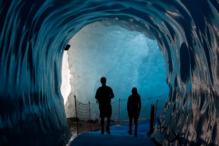 French Alps. Mont Blanc massif. Mer de Glace Glacier Ice Cave, Chamonix. France.のeditorial素材