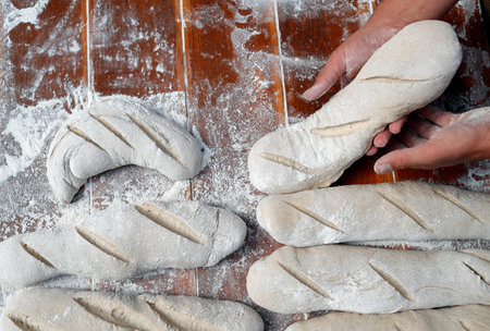 Old Domancy craft festival. Traditional bread making. France.のeditorial素材