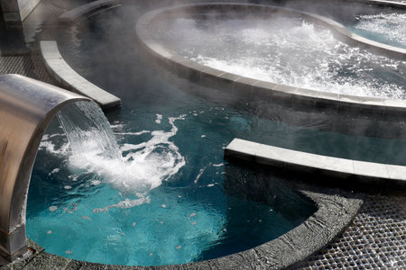 Saint-Gervais Mont-Blanc thermal spa. Saint-Gervais Mont-Blanc is one of the 11 French thermal springs that are recognized for their dermatological benefits. Bath. France.のeditorial素材