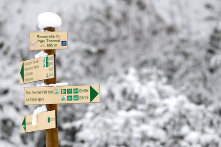 French alps. Hiking trail signs. France.のeditorial素材