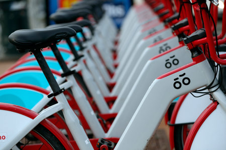 Public rental bicycles in a line. Trondheim. Norway.