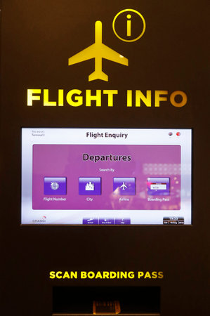 Changi airport. Flight info. Singapore.のeditorial素材