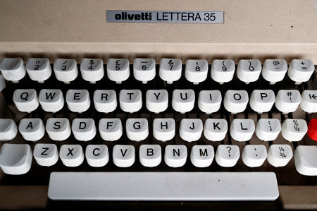 Vintage typewriter machine. Close-up Chau Doc. Vietnam.のeditorial素材