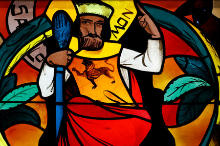 Saint Joseph des Fins church. King Solomon. Stained glass window. Annecy. France.のeditorial素材