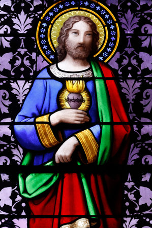 The Sacred Heart of Jesus. Stained glass window. Ferney Voltaire. France.