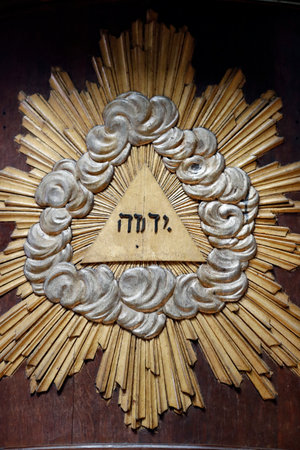 Cathedral of the Holy Cross of Orleans. The Tetragrammaton is the four-letter biblical name of the God of Israel. Orleans. France.のeditorial素材