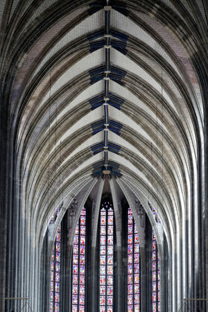 Cathedral of the Holy Cross of Orleans. Gothic architectural style. Nave and vault ceiling. Orleans. France.のeditorial素材