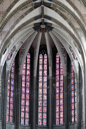 Cathedral of the Holy Cross of Orleans. Gothic architectural style. Nave and vault ceiling. Orleans. France.のeditorial素材