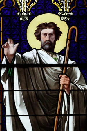 The Royal Chapel of Dreux. Gothic glass by the Sevres porcelain manufactory. Saint Denis. Dreux. France.のeditorial素材