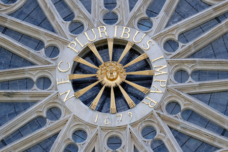 Cathedral of the Holy Cross of Orleans. Exterior of north rose window. Gothic architectural style....
