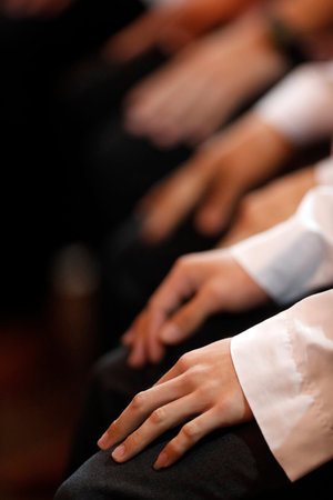 Cistercian Abbey. Our Lady of My Ca. Monks at Midday Prayer which is part of the Liturgy of the Hours. Vietnam.のeditorial素材