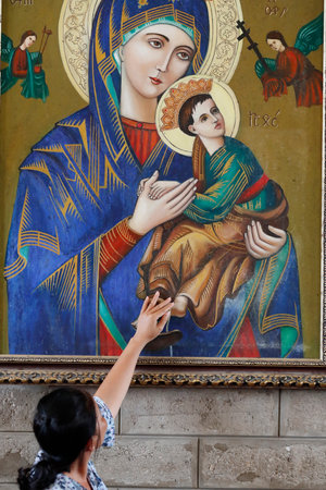Our Lady of Perpetual Help. The Blessed Virgin Mary 15th-century Byzantine icon. Nha Trang cathedral. Nha Trang. Vietnam.のeditorial素材