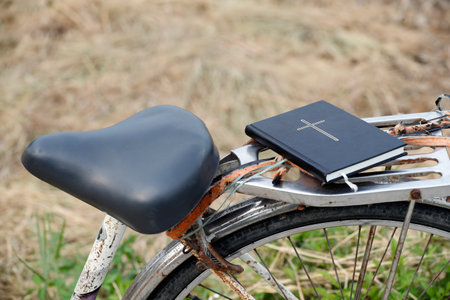 Bible we have a bicycle. Religious symbol. Vietnam.のeditorial素材