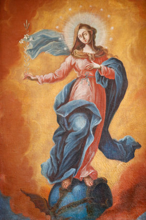 The baroque catholic chapel of the Chattrix. Painting. Virgin Mary. Saint Nicholas of Veroce. France.のeditorial素材