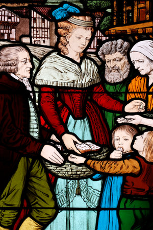 Saint Honore d'Eylau church. Stained glass window. Marie Clotilde of France. Paris. France.のeditorial素材