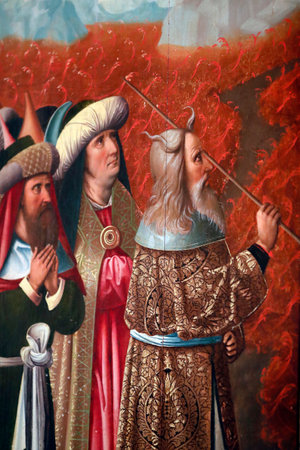 Rolin art museum. Moses and the red sea. Painting. 15th century. Authun. France.のeditorial素材